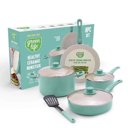 8 Piece Nonstick Cookware Set, Non-Toxic CC009158-001 - Turquoise