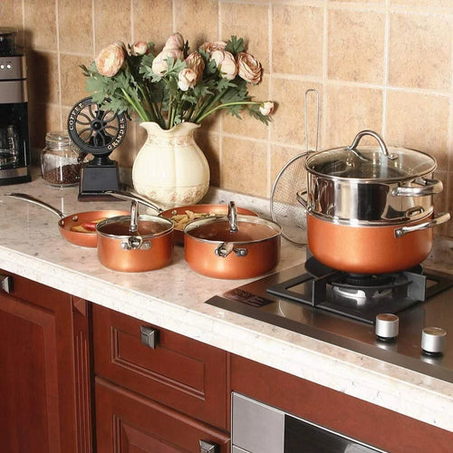 10PCS Nonstick Granite Kitchen Cookware Cooking Pots Pans Set Copper